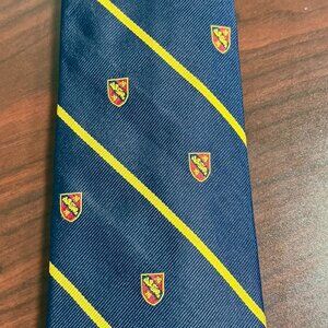 Ralph Lauren Men’s Blue Tie Gold Stripe & Crest – Classic Silk Necktie